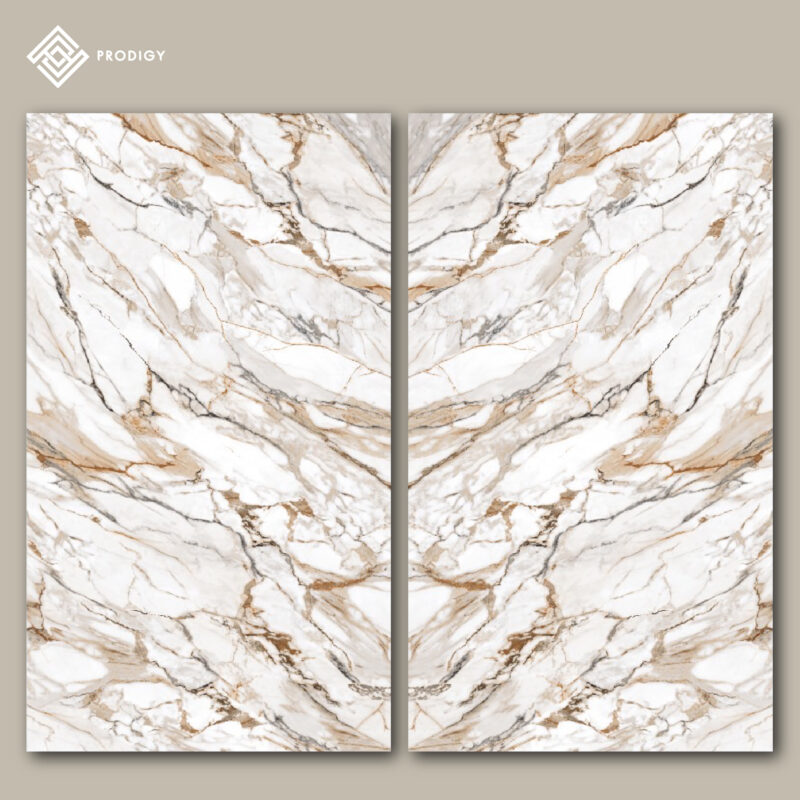 หินอ่อนเทียม Sintered Stone สี Gilded White จำหน่ายเป็น Pattern ราคาเริ่มต้น 13,440 บาท