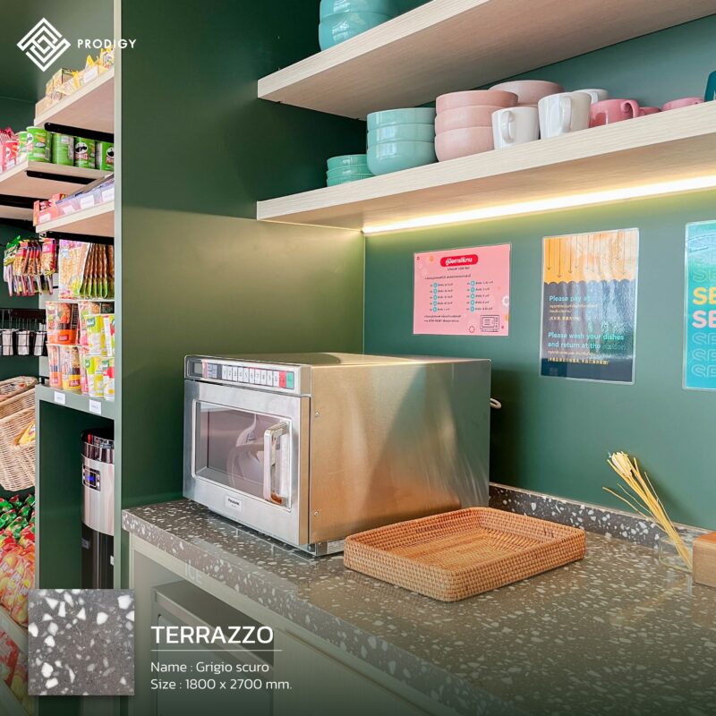 ผลงาน Prodigy Design - Go Hotel ชลบุรี ใช้กระเบื้องลายหินขัด Terrazzo