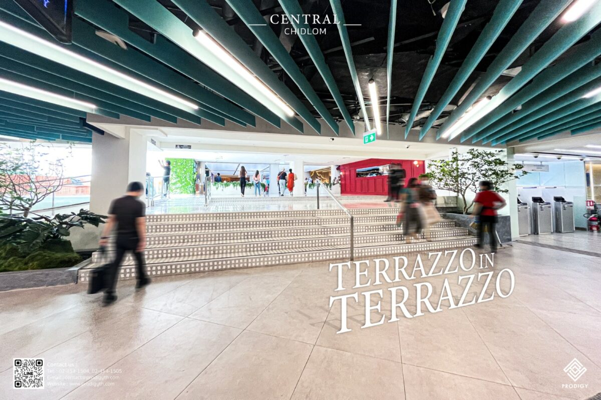 Prodigy รีวิวงานติดตั้ง Prodigy Terrazzo ปูพื้นหินขัด โซน Department Store ที่ Central Chidlom โดยทีมงาน Prodigy Design