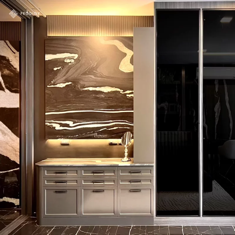 ผนังหินอ่อนเทียม Sintered Stone ที่ Private Luxury Condominium