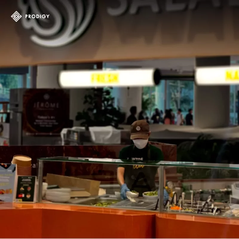 เบื้องหลังความสวยงาม SaladStop โดย Prodigy Design สาขา Dusit Central Park: ท็อปโต๊ะหินขัด Terrazzo
